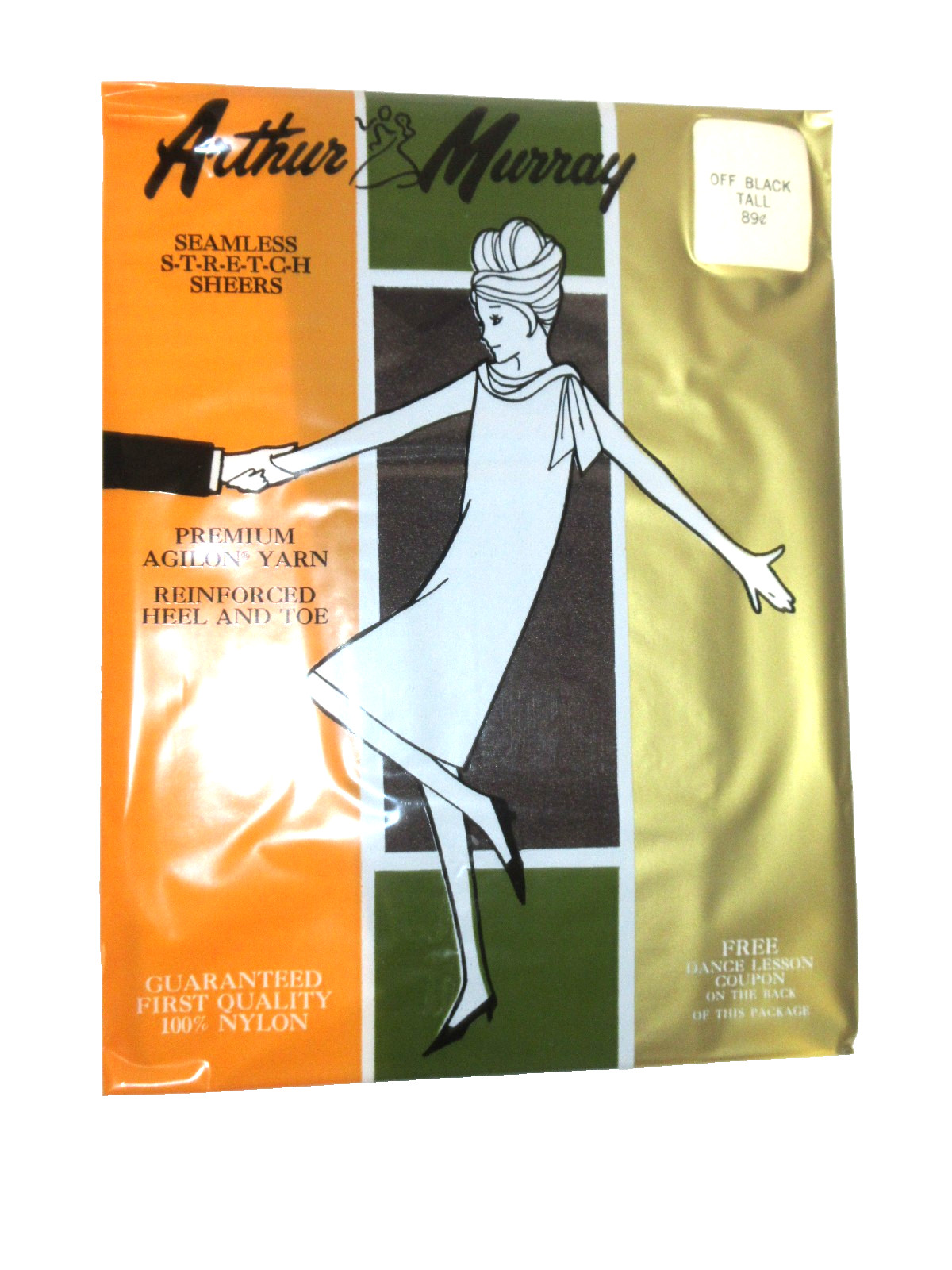 Vintage Arthur Murray Off Black Seamless Nylon Stockings 60s Off black Tall LOT