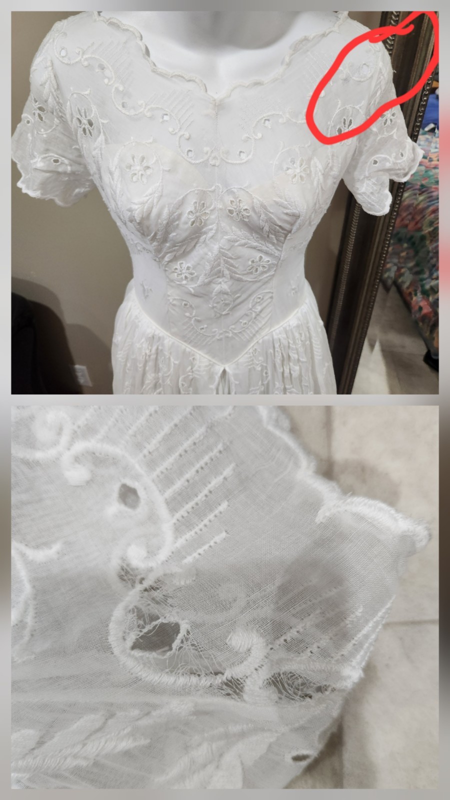 Vintage Voile Split Skirt Wedding Gown * szXS(measurements given) * Off White *