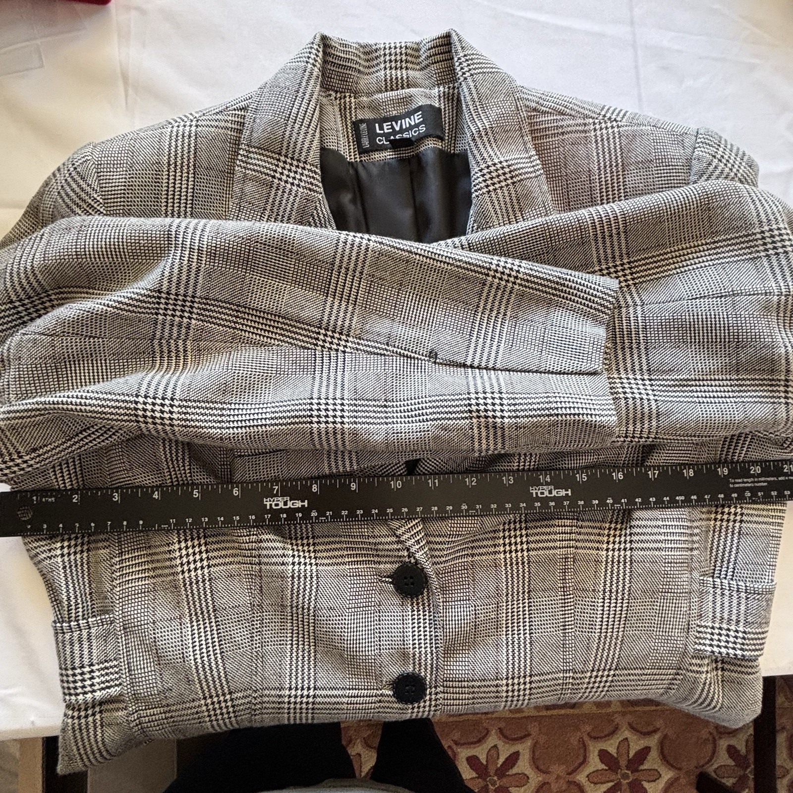 Vintage Levine Classics Suit Jacket Blazer 14 Gray Glen Plaid Pockets Timeless