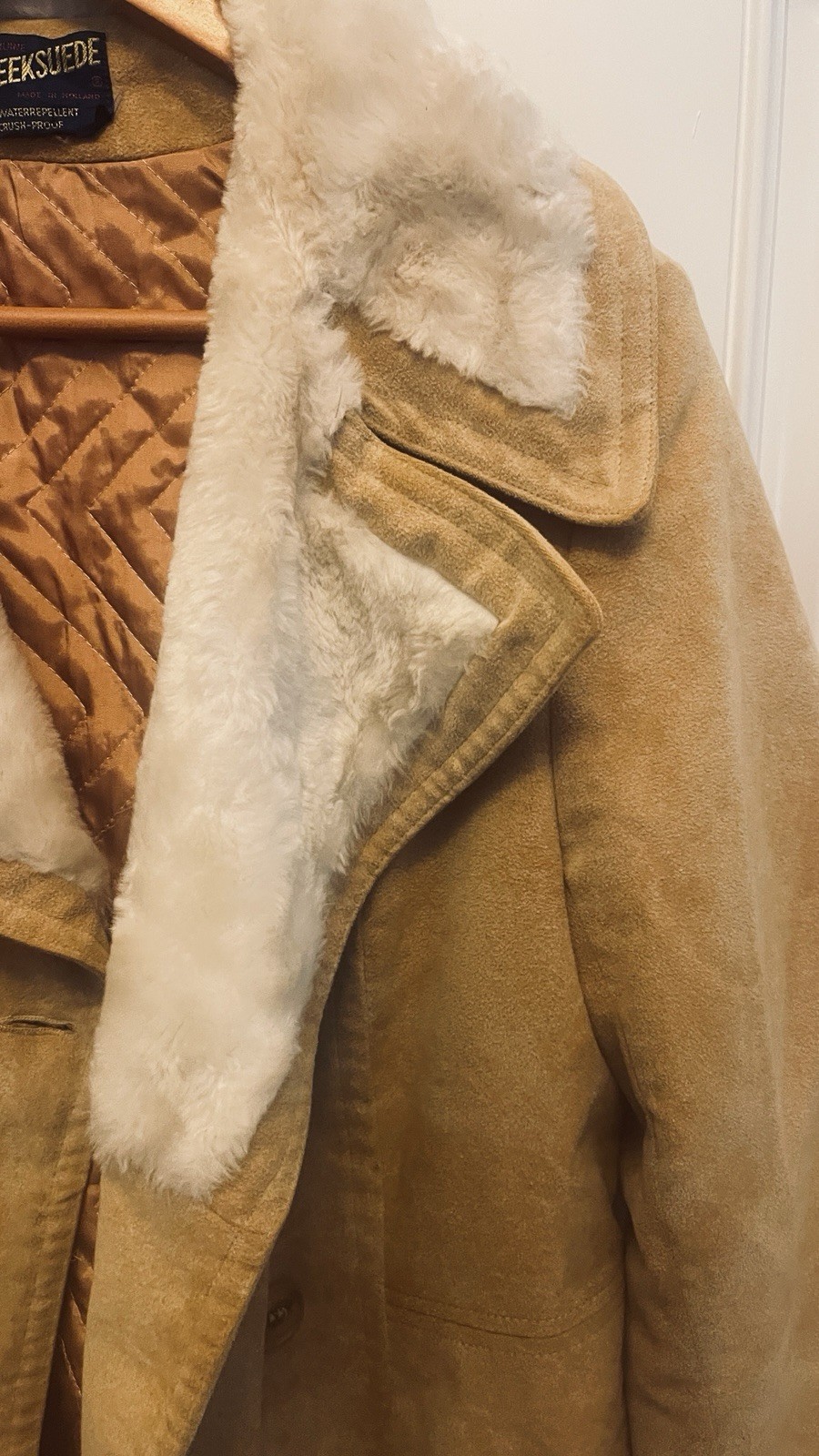 Vintage Heeksuede Double Breasted Faux Suede&Fur Women&rsquo;s BeigeCoat Sz M, Holland