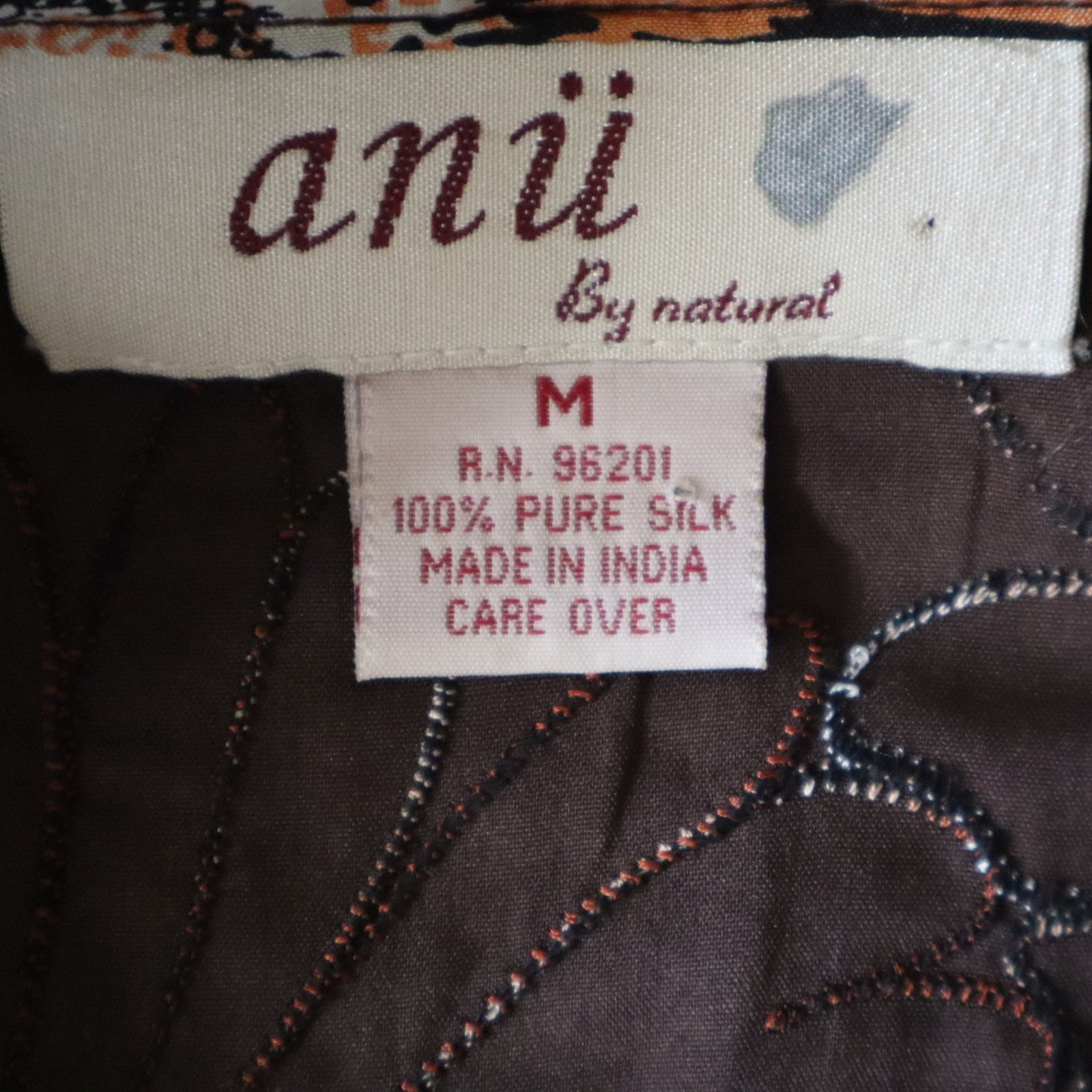 Vintage Embroidered Anu Jacket 100% Pure Silk, Orange, Gray, Brown Floral Sz Med