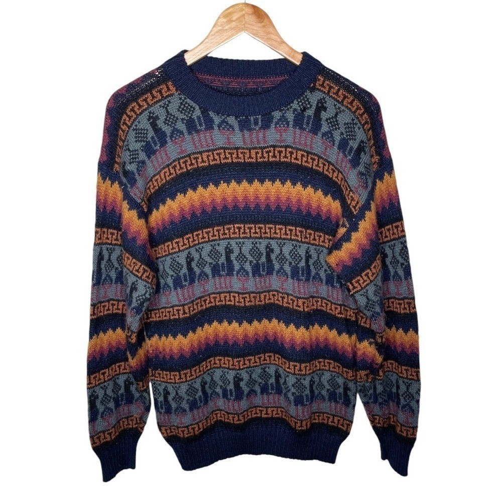 Vintage Tribal Print Alpaca Knitted Wool Sweater Unisex