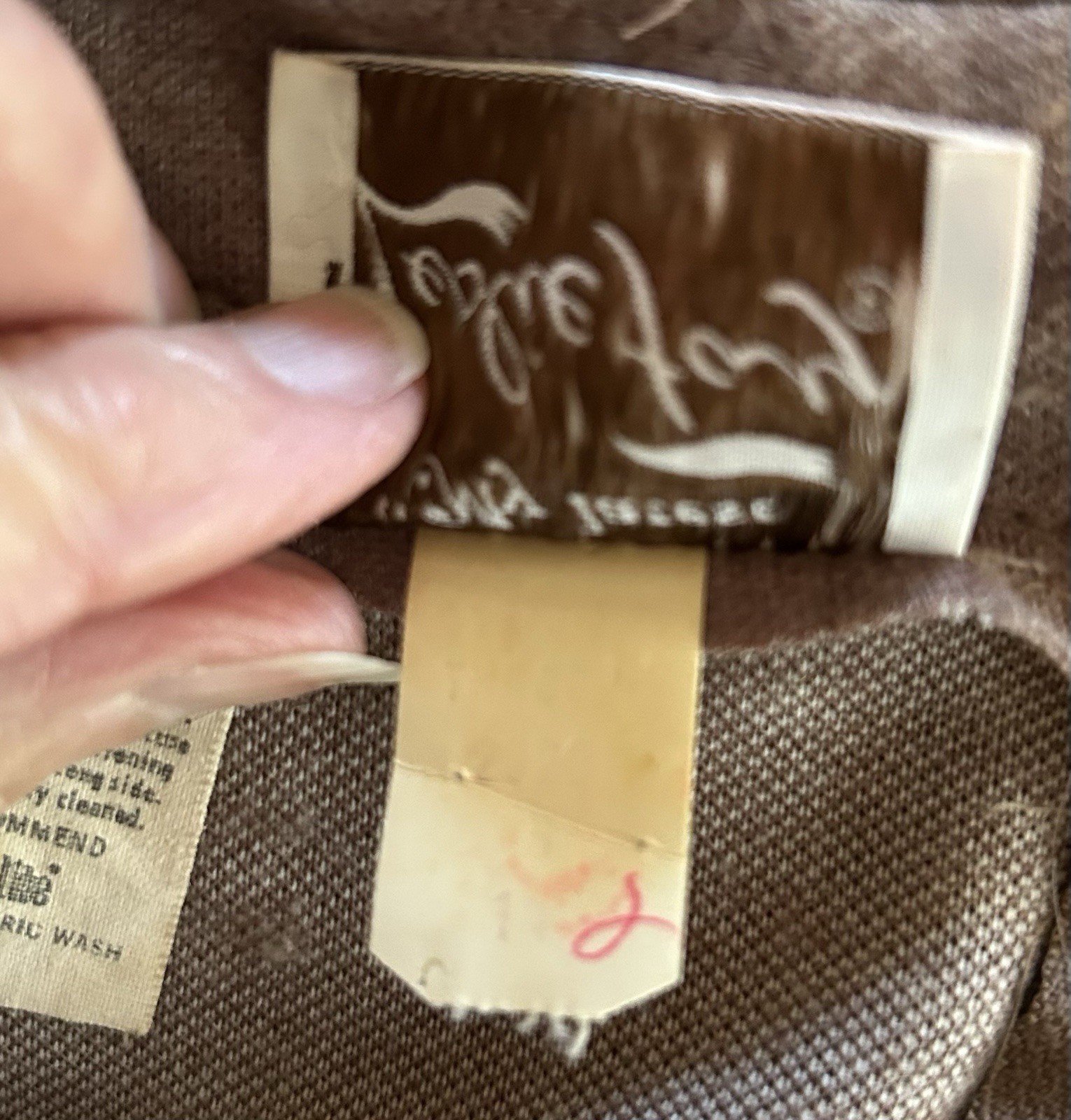 c1970s LESLIE FAY PALE BROWN DRESS WHITE TRIM SZ 14? ILGWU USA-MADE LABEL VG CND