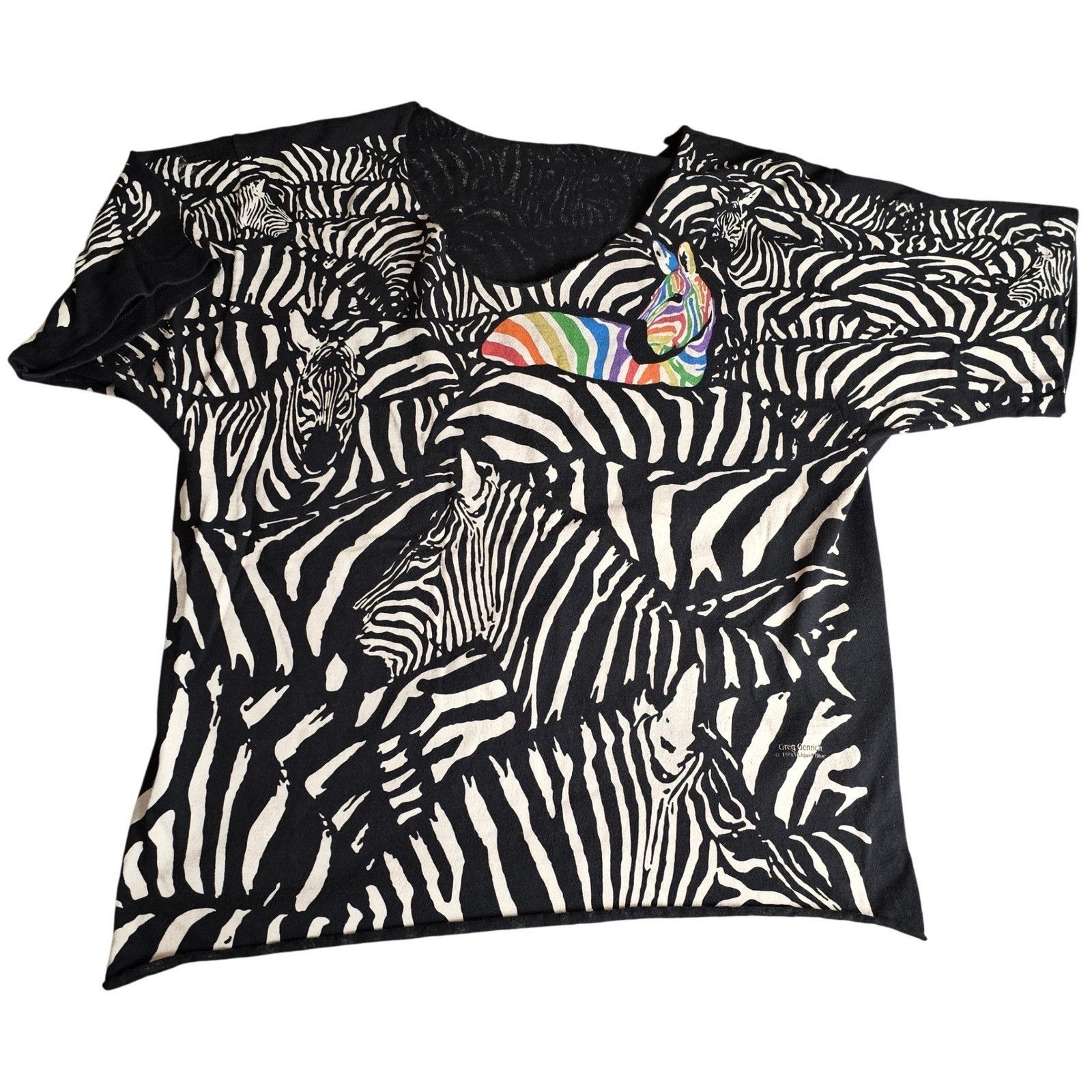 Vintage 1993 Liquid Blue Greg Genrich Zebra Rainbow T-Shirt Cropped Cut Off AOP