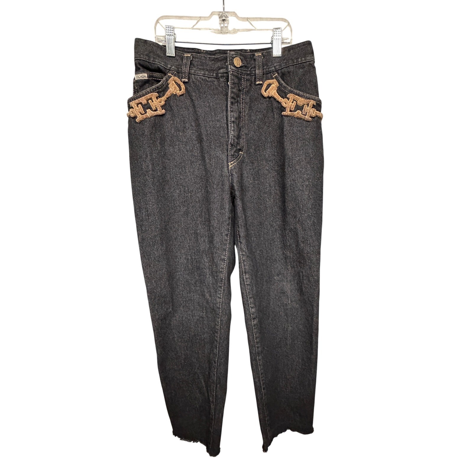 Escada Margaretha Ley Vintage Dark Western Horseshoe Embroidery Jeans 26×27