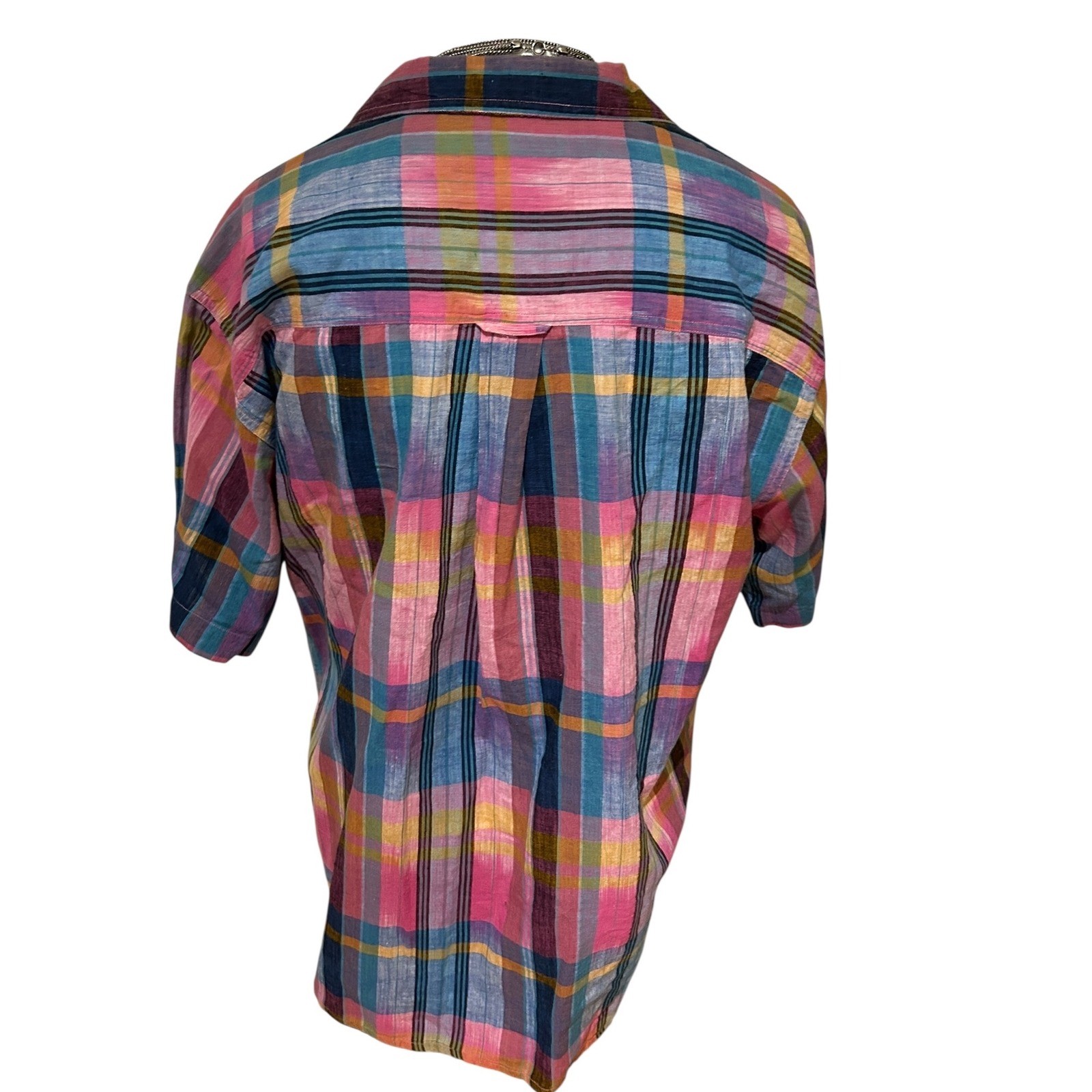 Vtg American Eagle 90s Lightweight Plaid Short Sleeve Shirt Classic Style Camp L