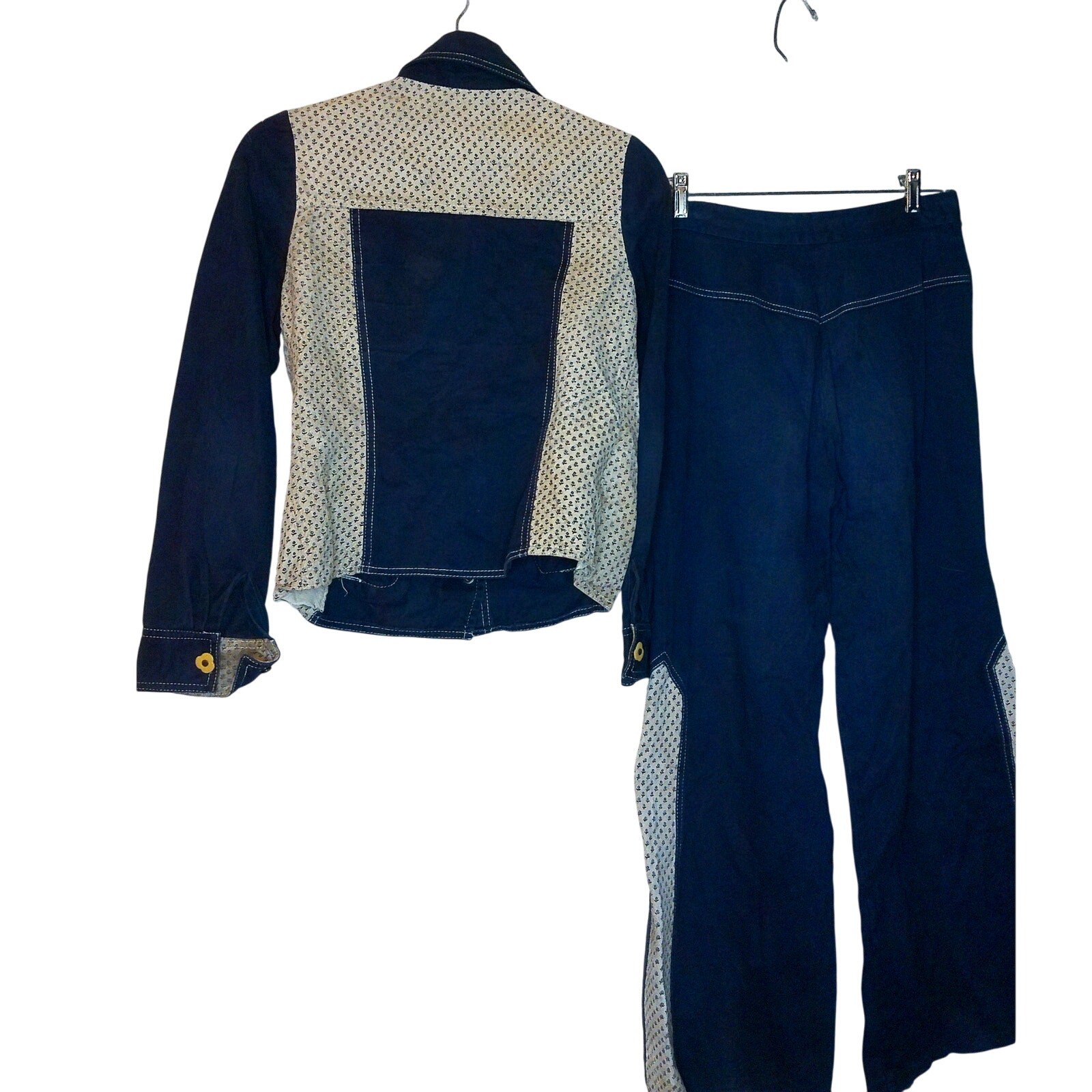 Vintage 70s Roncelli Blue Embossed Bell Bottom Set 13/14 Western Festival 1970s