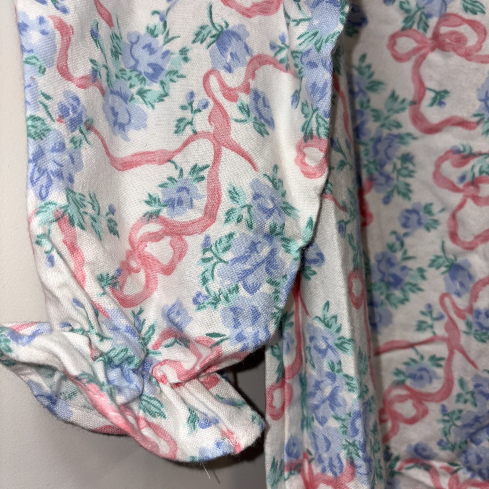 GIORGIO SANT’ANGELO Flannel Nightgown Prairie Vintage Romantic Flowers Bows M
