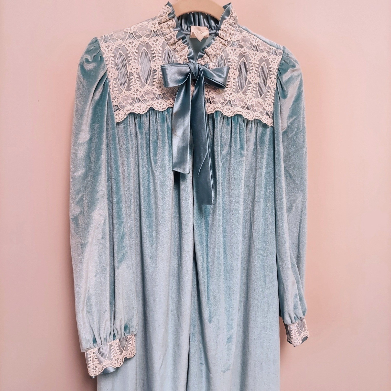 Vintage Donna Richard Gilligan O&rsquo;Malley Blue Velour Lace Nightgown M Coquette