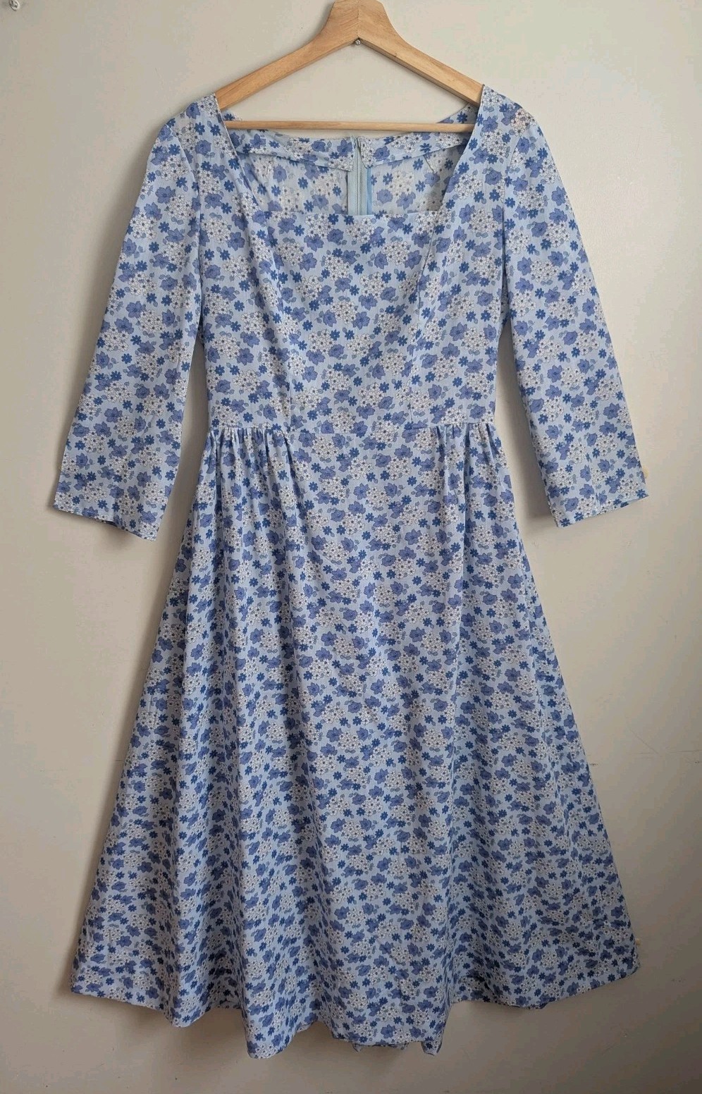 Vintage Handmade Colonial Prairie Blue Floral Pioneer Maxi Dress 8 10 M *Read*