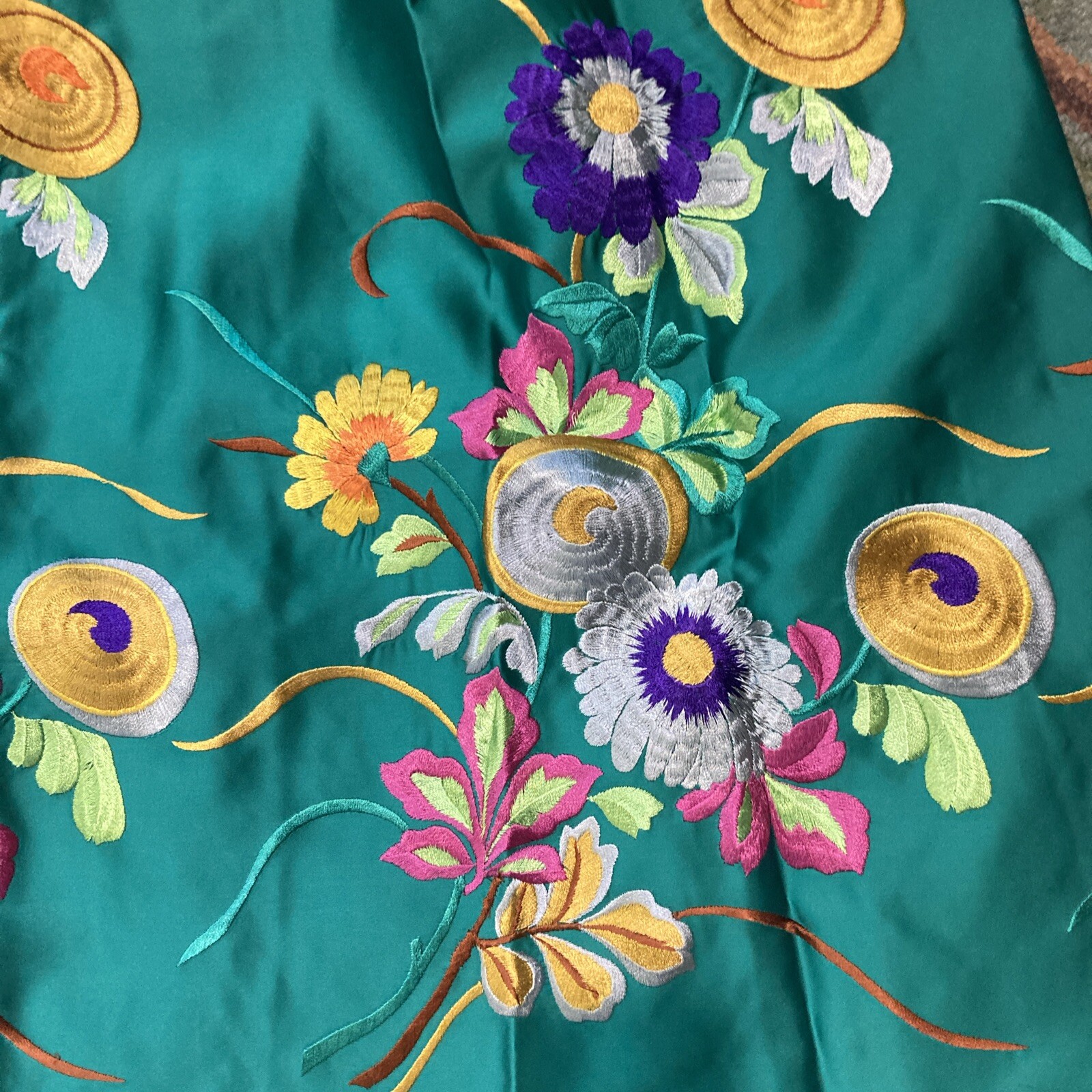 1960s Teal Green Emerald Embroidered Silk Dress Size 10 Charlottes-West Of Akron