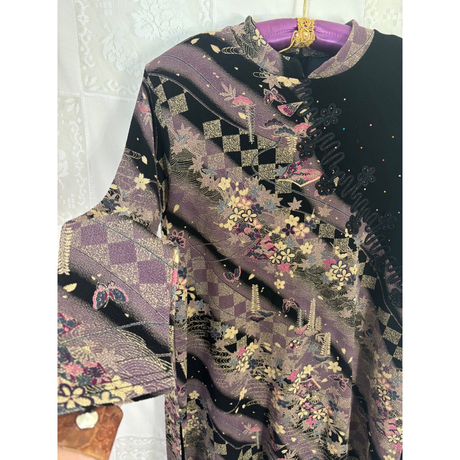 VTG NWT Asian Inspired Black Butterfly Artsy Cheongsam Mini Dress Size L