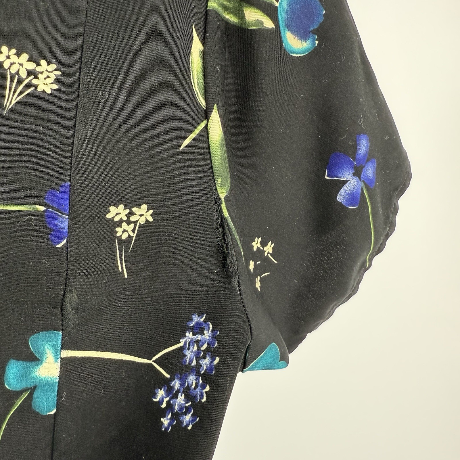 Vintage 90s Basic Editions Black Wrap Dress with Floral and Fruit Print Size 12