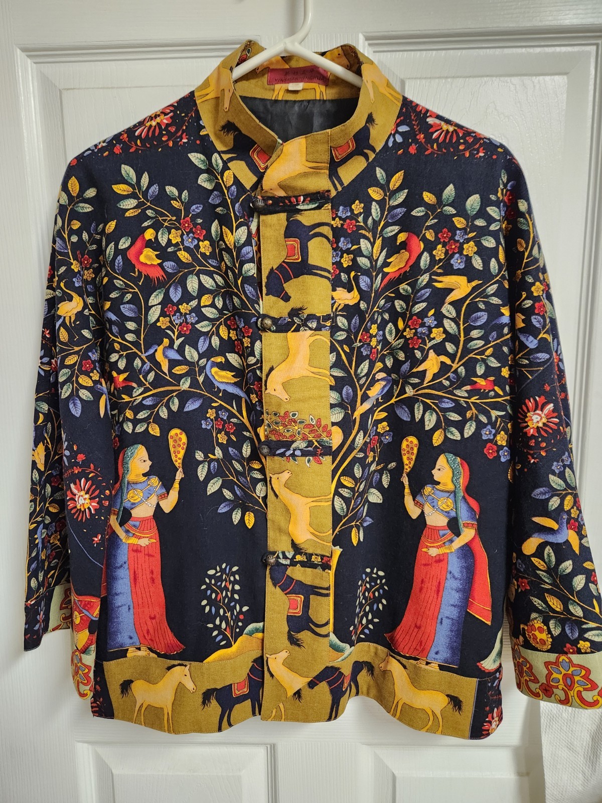 Vtg Women&rsquo;s Asian Indian Bali Style Folk Art Jacket Wearable Art Tree Of Life