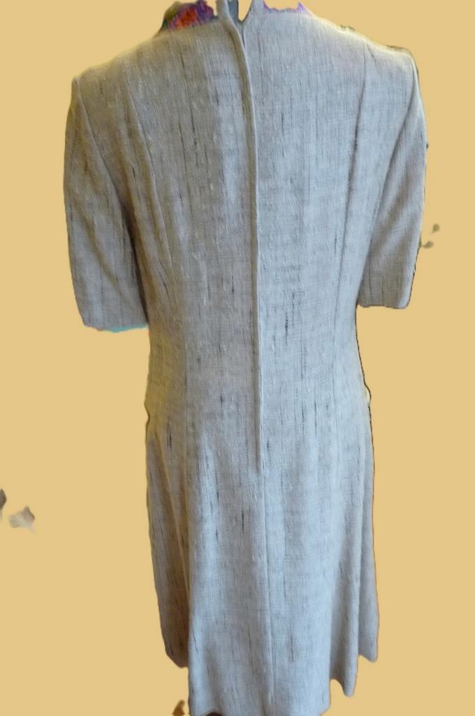 Vintage 60s Vera Maxwell Burlap Mod Column Dress Psychedelic quilted pockets M-L