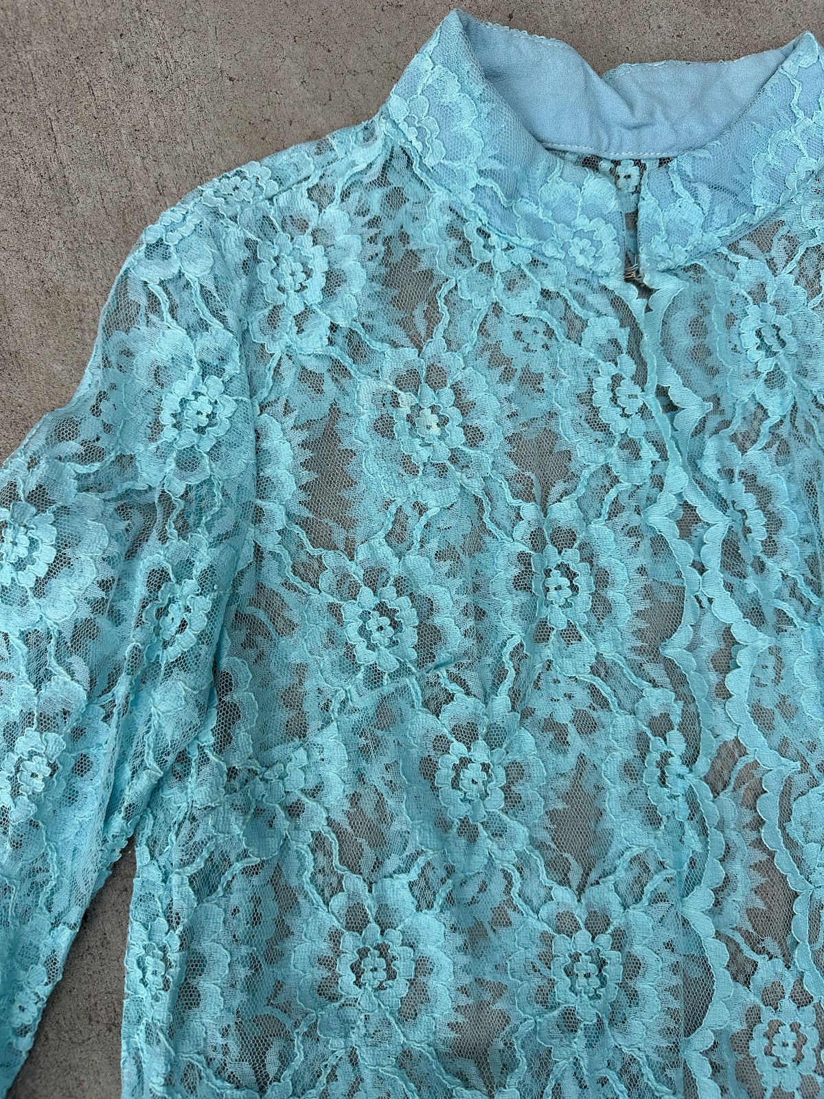 vtg 1960s 60s Aqua Lace Jacket Duster Bed Jacket Sheer Robe Sz M