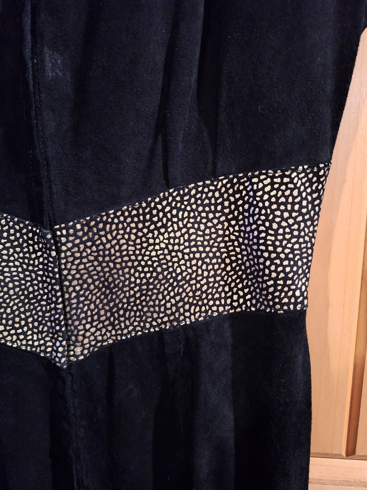 80s does 50s Black and Gold Leather Suede Wiggle Dress Pin Up Bad Girl Viva