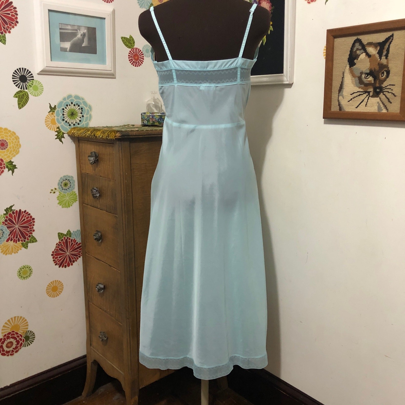 Vintage Aqua Taffeta Slip, 1940s Hand Dyed Swishy Nylon Slip Dress, Sz XS
