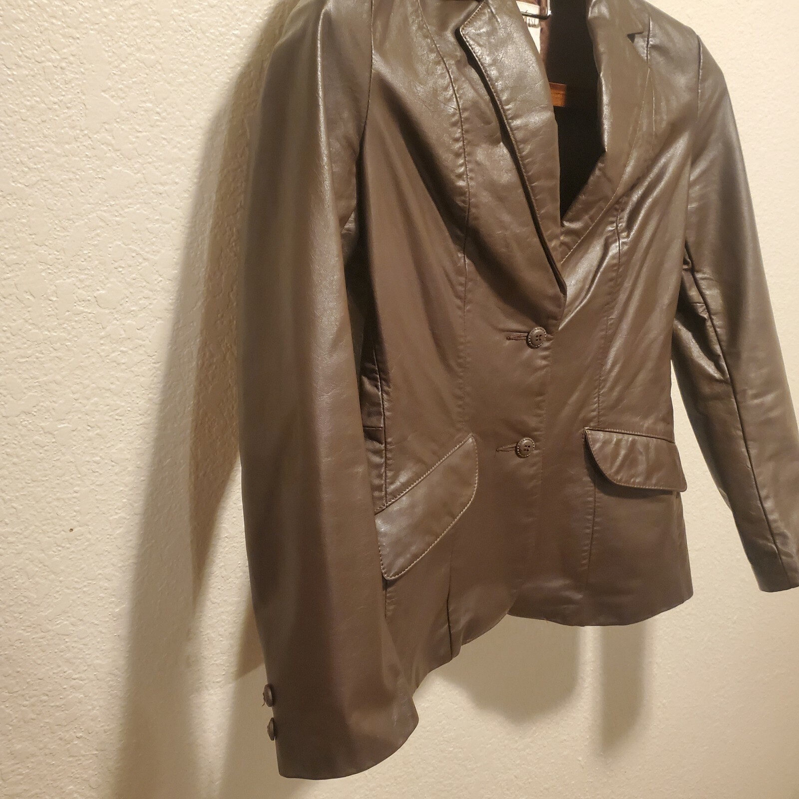 VTG 80s Clipper Mist Brown Genuine Leather Blazer Jacket Womens Size 10 Regular