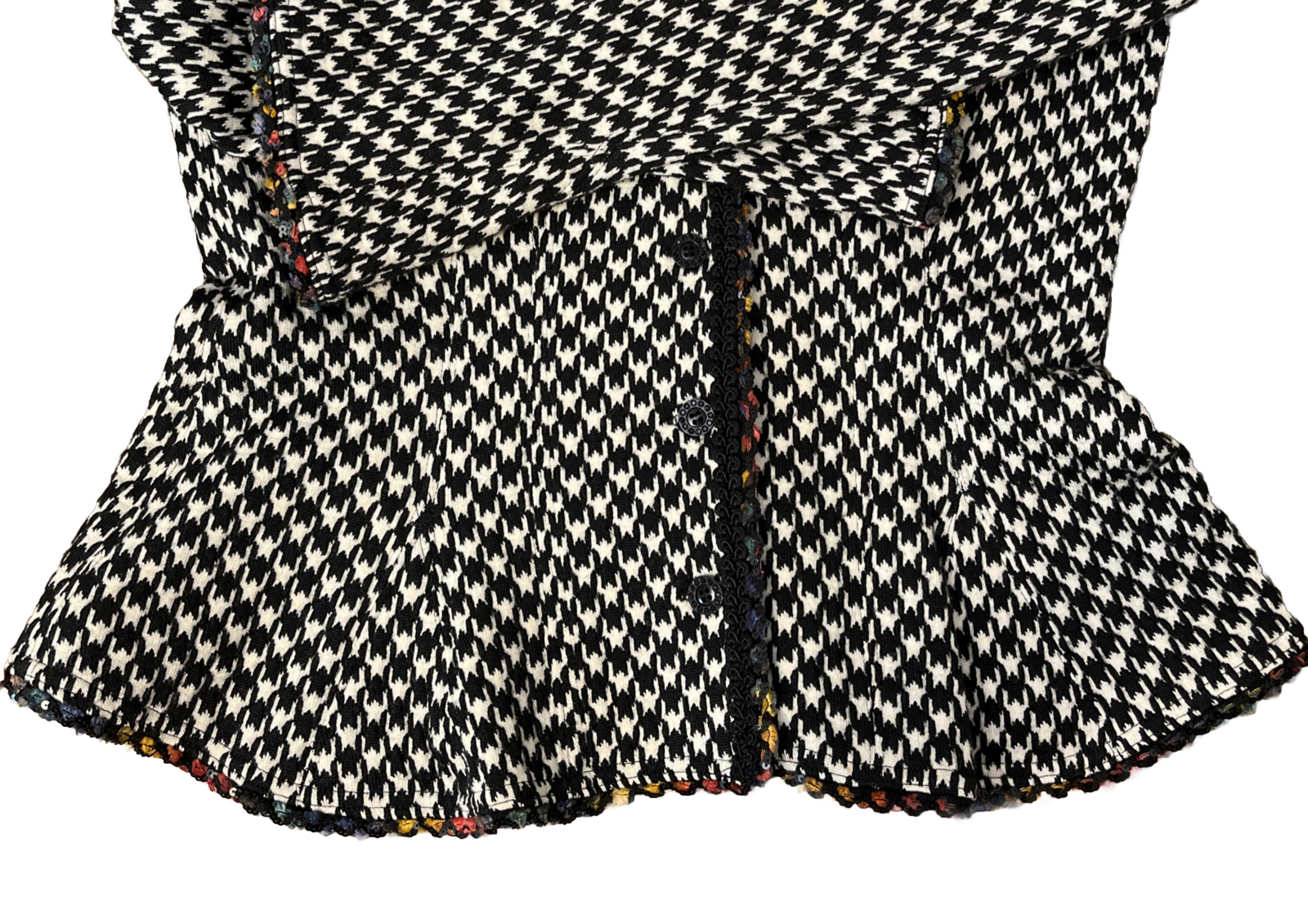 Vintage 80’s Houndstooth Fitted Blazer Rainbow Trim Bell Sleeves Stretch
