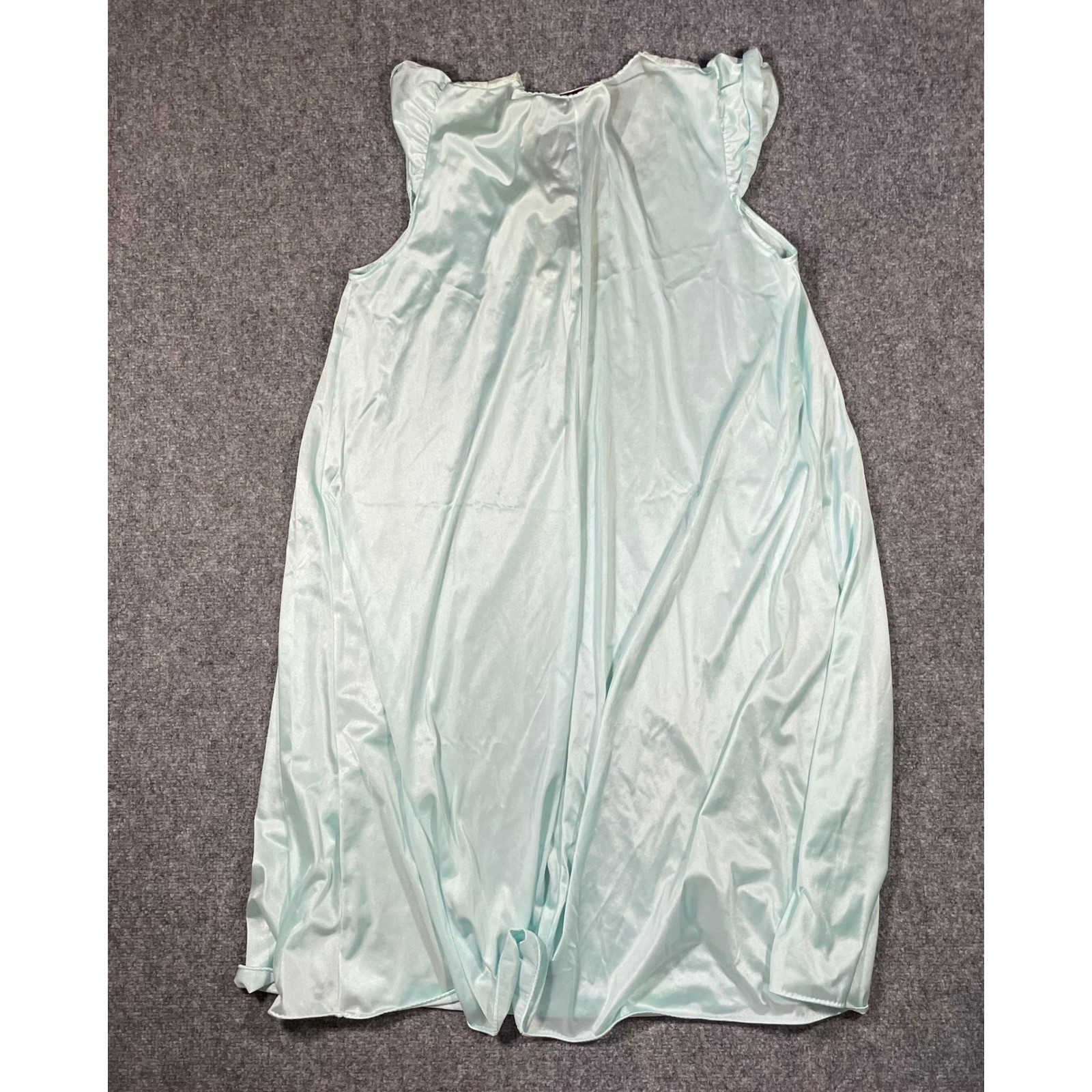 Vassarette Nightgown Medium* Aqua Blue Vintage Lace Trim Flutter Sleeve USA