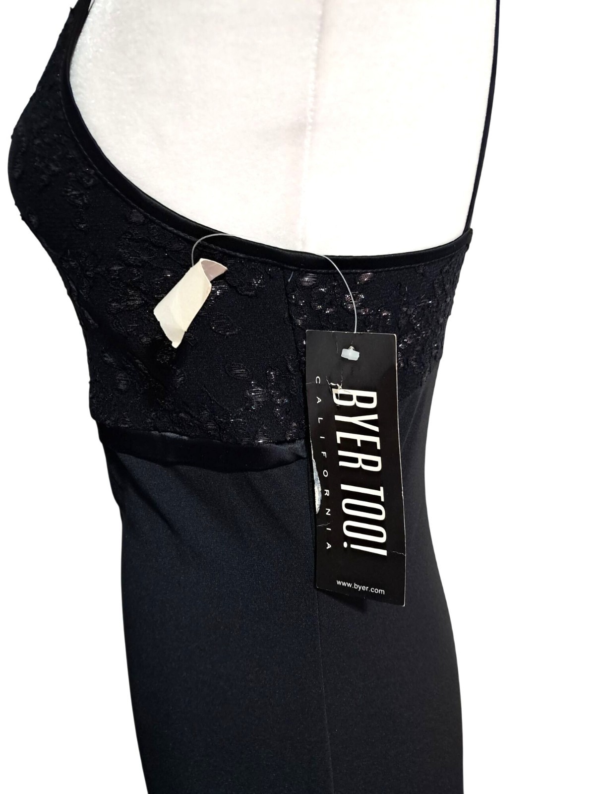 90s Byer Too Sz M Black Whimsygoth Floral Metallic Bodice Floor Length Formal