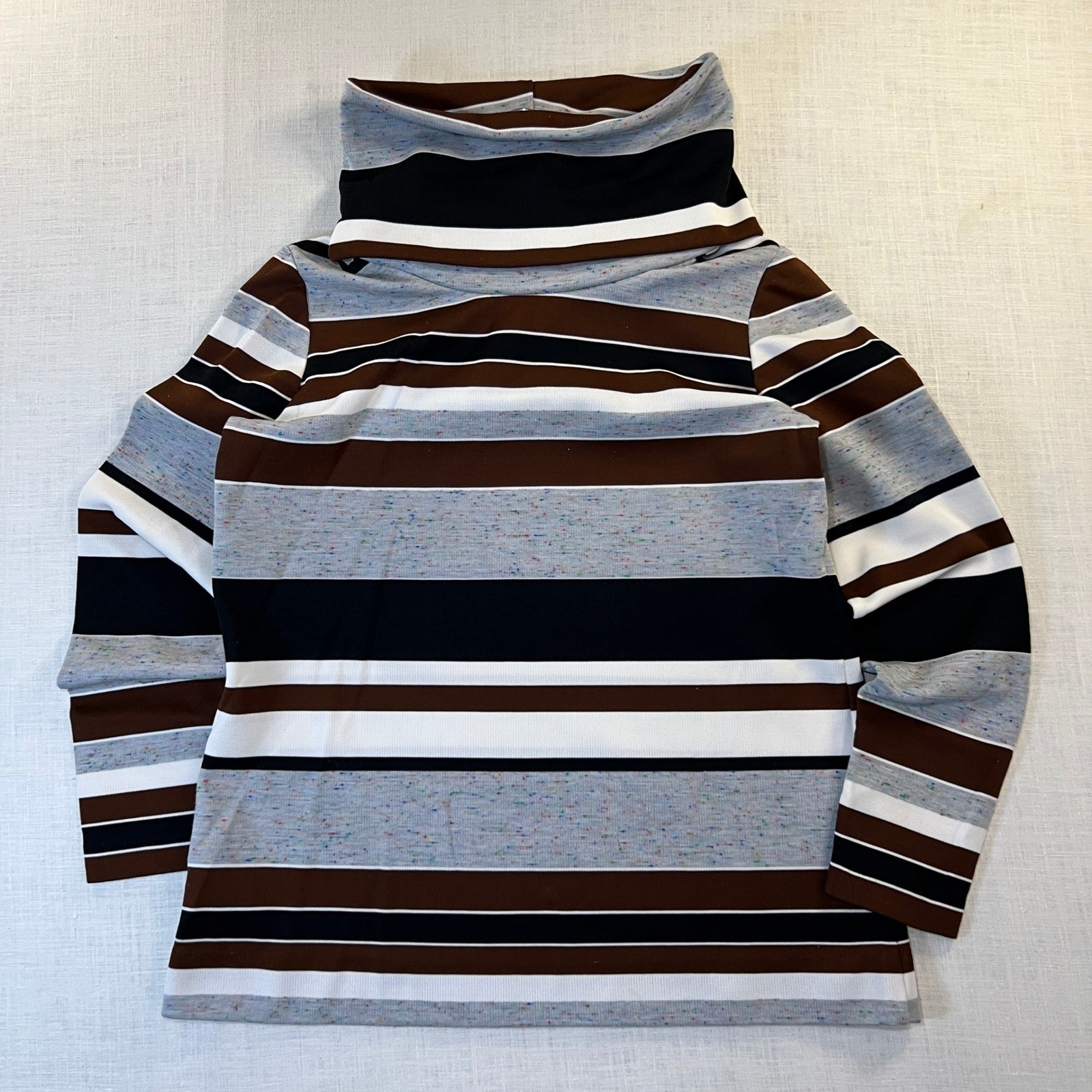 VTG Handmade Crazy Turtleneck Sweater Women&rsquo;s L Earthy Brown Cowl Neck Pullover