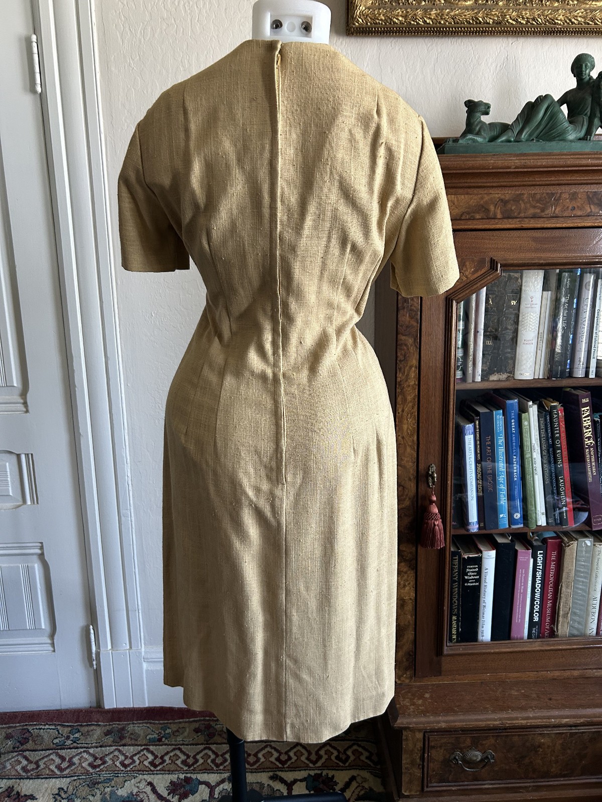 Vintage 1960s 50s Wiggle Pencil Cocktail Dress Silk Linen Texture Waist 32&Prime; VTG