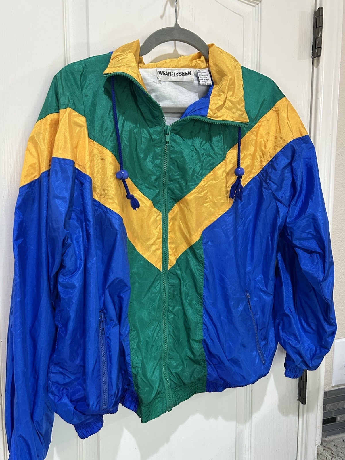 Wear 2B Seen Women Vintage Retro Nylon Zip Up Jacket 90s Windbreaker Colorblock