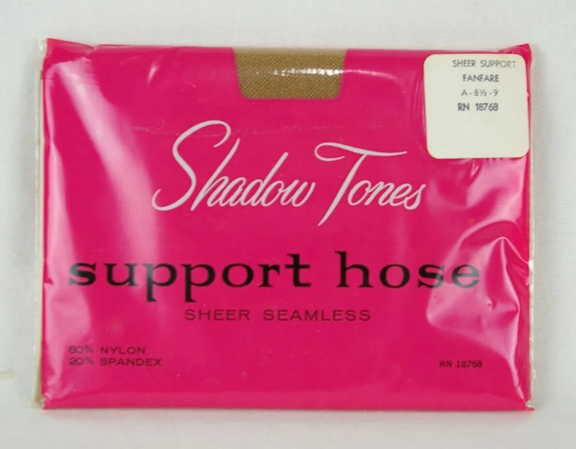 Vtg. Women&rsquo;s Shadow Tones Support Hose Sheer Seamless Fanfare A 8.5- 9 RN18768