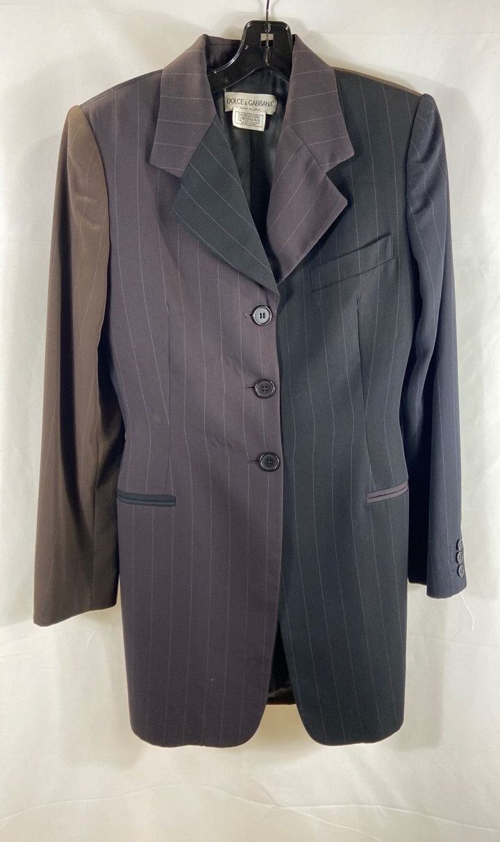 Vintage 90s Dolce & Gabbana Women&rsquo;s Colorblock Pinstripe Longline Blazer Sz 42