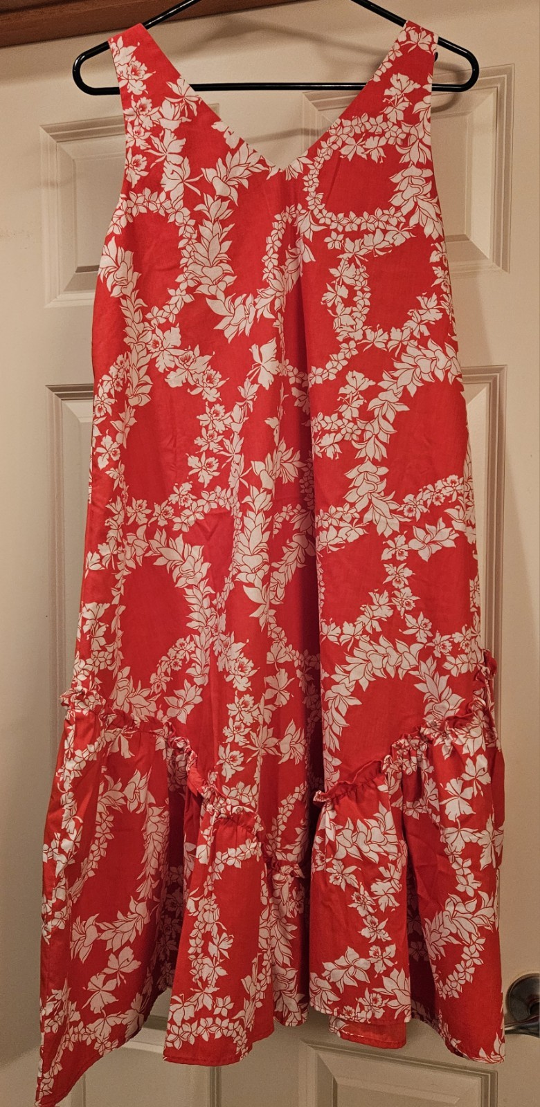 Vintage Handmade Hawaiian Dress Red Floral No Label Or Size Excellent Condition