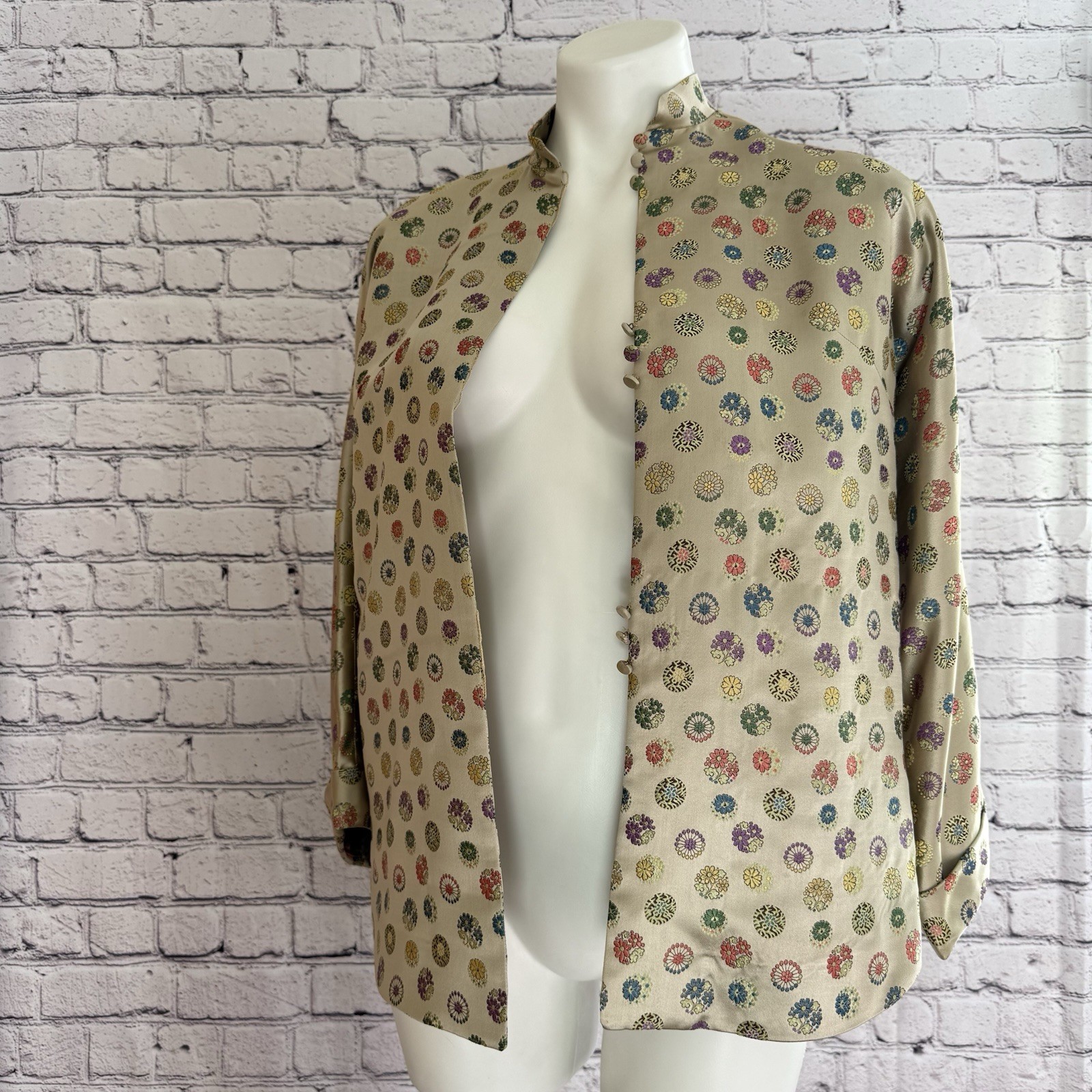 Vintage I. Magnin Brocade Pattern Top Mandarin High Collar NO SIZE Tag SM Med ?