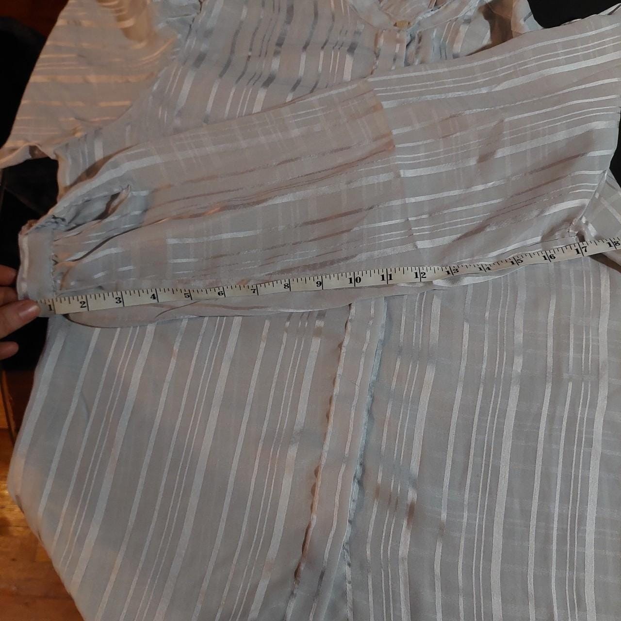 Vintage silver striped button up with ruffle collar.