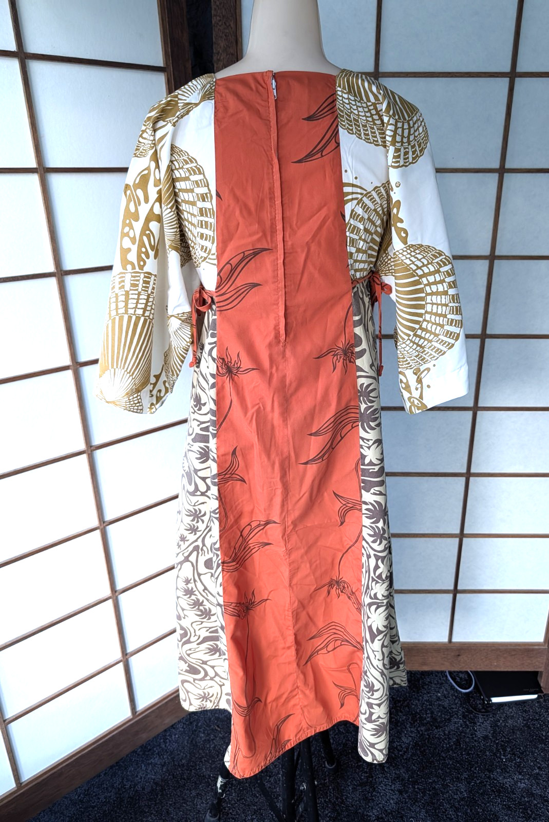 Vintage1970s Tiki Togs Suva Fiji Hawaiian Maxi Dress Caftan M Kimono Sleeves