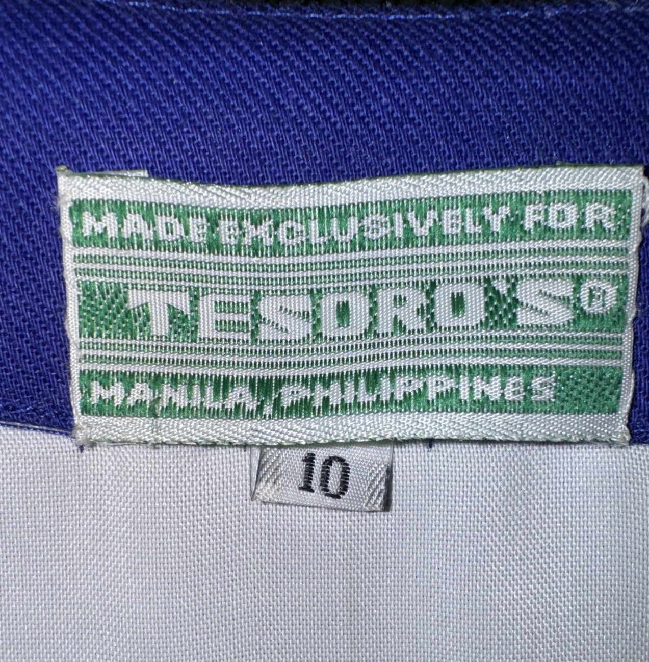VTG Made Exclusively For Tesoro’s Philippines Embroidered Lines Blue Dress 10