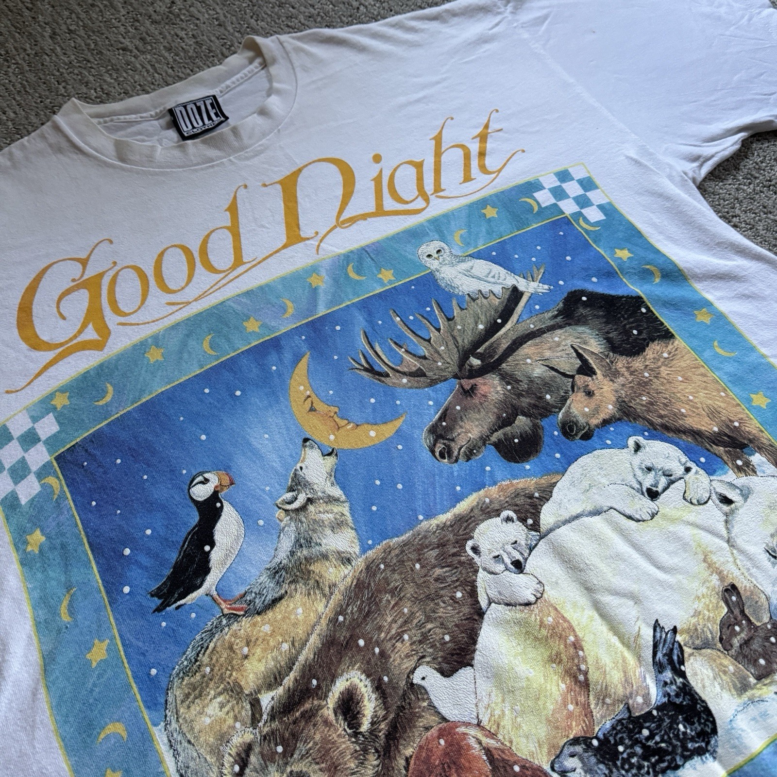 Vintage Women&rsquo;s Sleep T-shirt OSFA Good Night Alaska Wildlife Nature Pajama