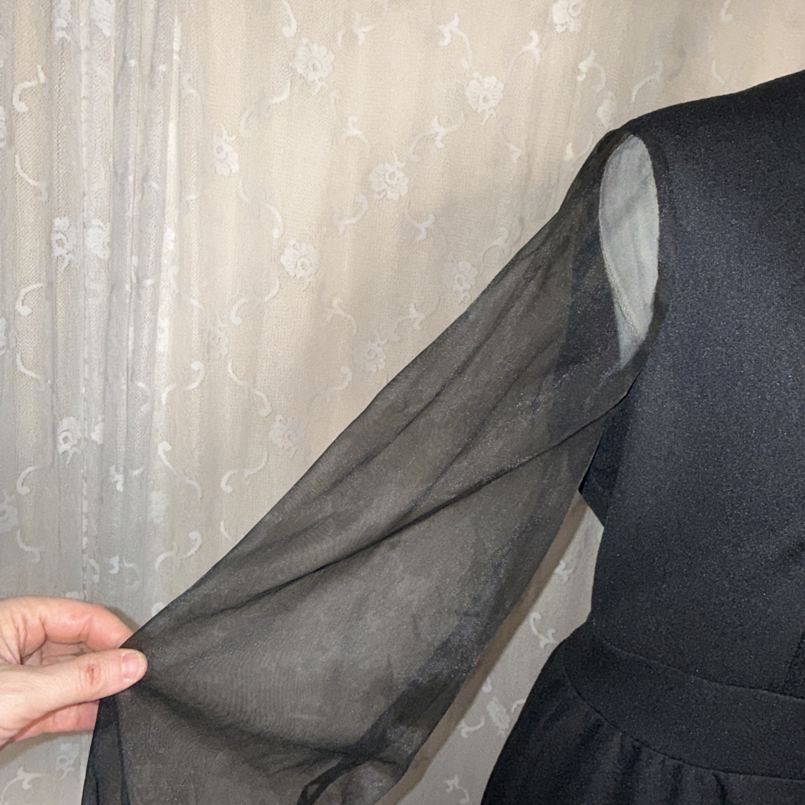 Vintage Puritan Forever Young Long Black Maxi Dress Sheer Sleeves Medium