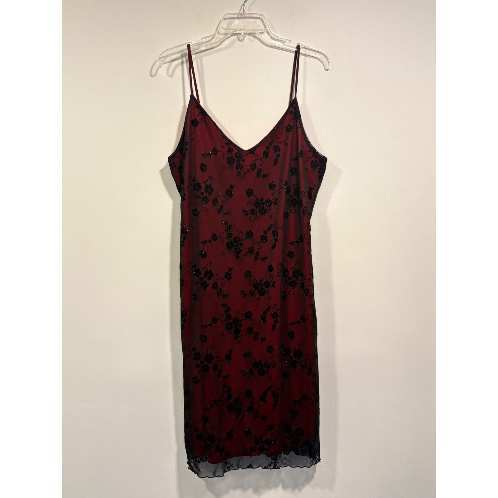 Chesley Red/Black Floral Slip Dress Women&rsquo;s XL Vintage Y2K Evening Cocktail