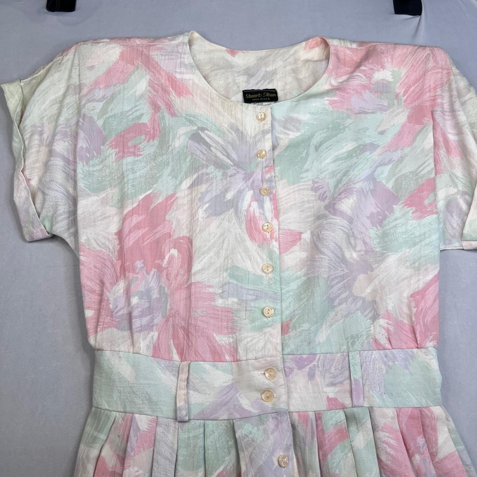 Vintage Stuart Alan Womens Belted Pastel Floral Dress | Size 14 |Office Feminine