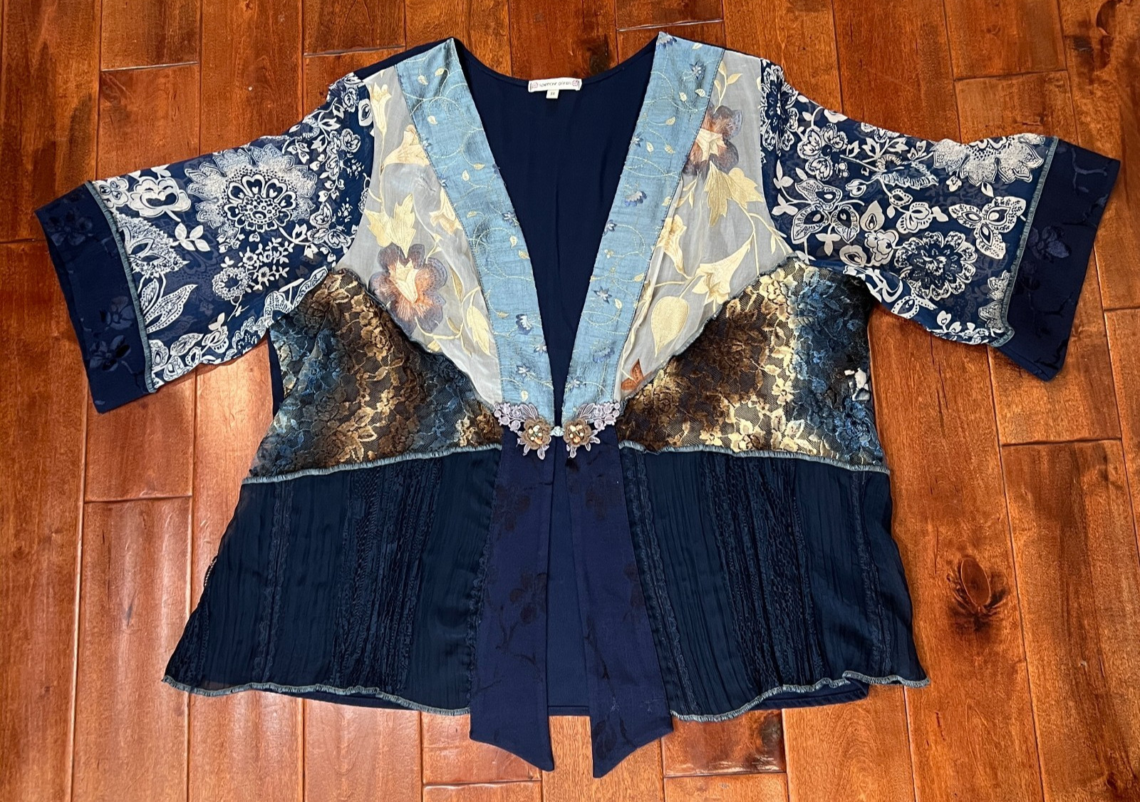 VTG 90s Spencer Alexis Kimono Floral Lace Top Boho Artsy Whimsy Made in USA 3XL