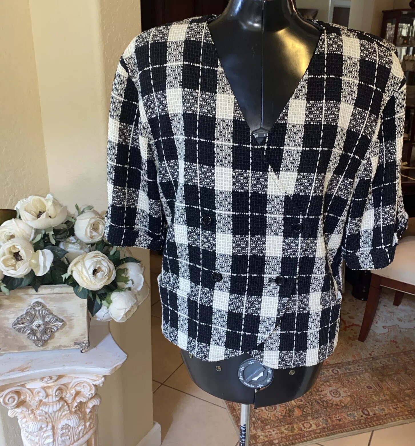 Vtg Emanuel Ungaro Parallele Paris Short Sleeve Suit Jacket Tweed Check Plaid 10