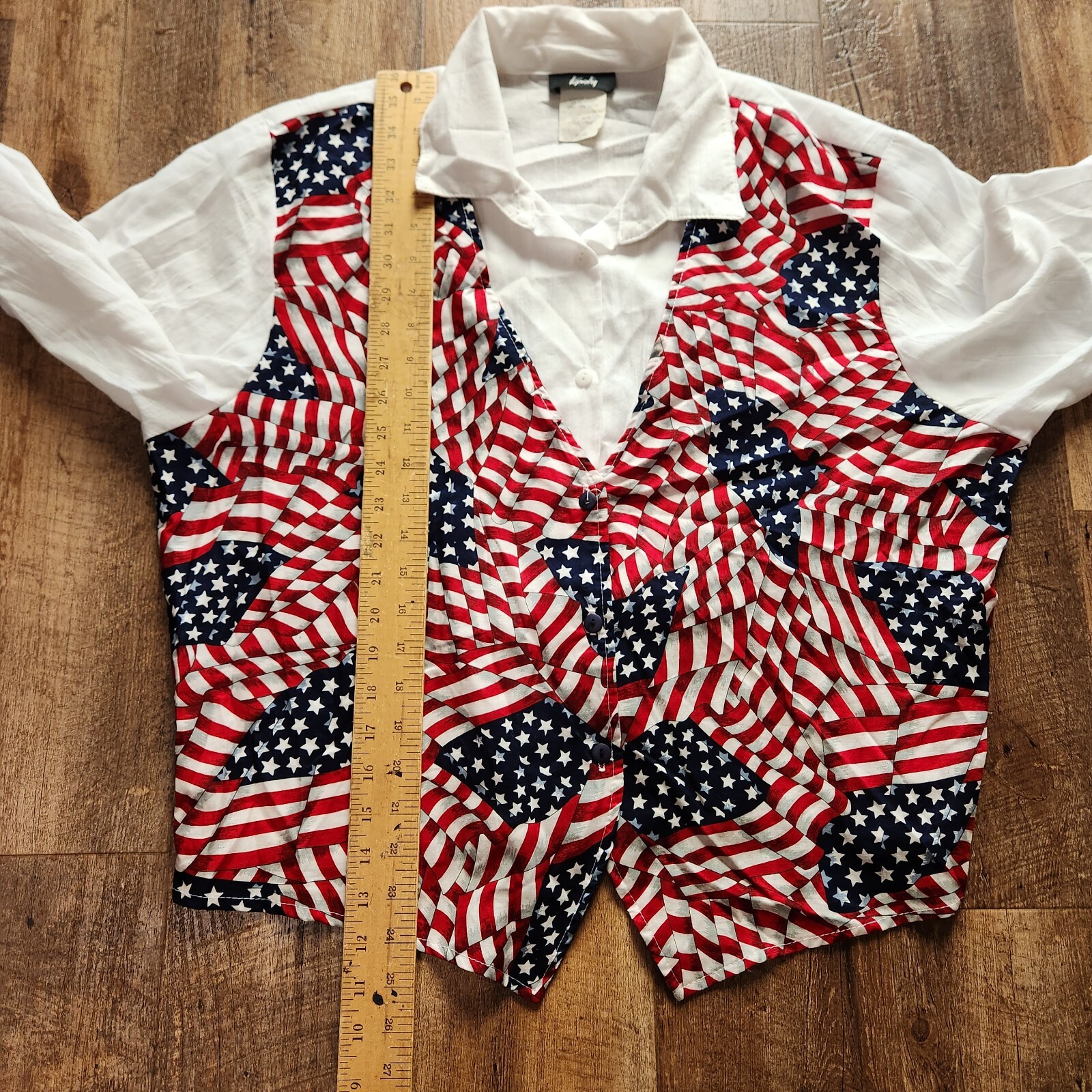 W@W! Tapestry XL Long Sleeve Button Down Shirt American Flag Vintage