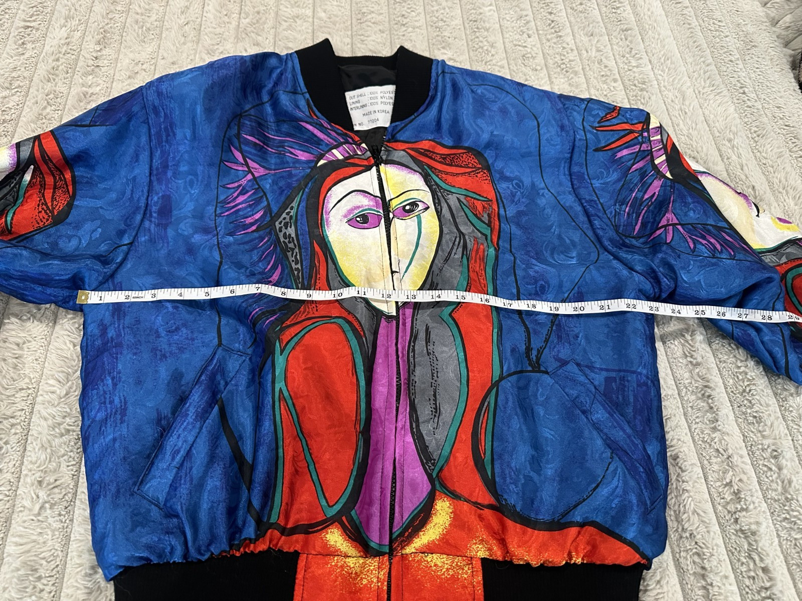 Vintage Picasso Inspired Abstract Art Bomber Jacket Blue Multicolor Korea