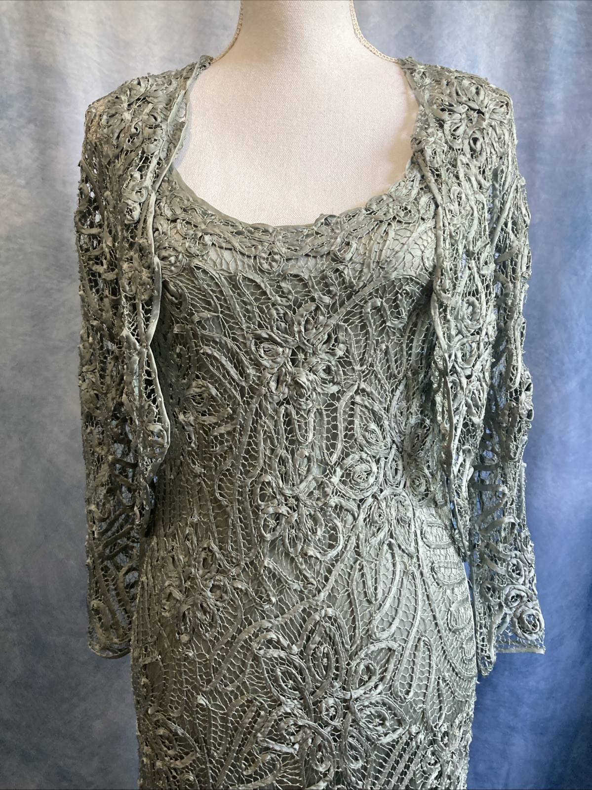 Vtg 90s Soulmates 100% Silk Crochet Lace 3pc Dress Set L Fits XS S Y2K Mermaid