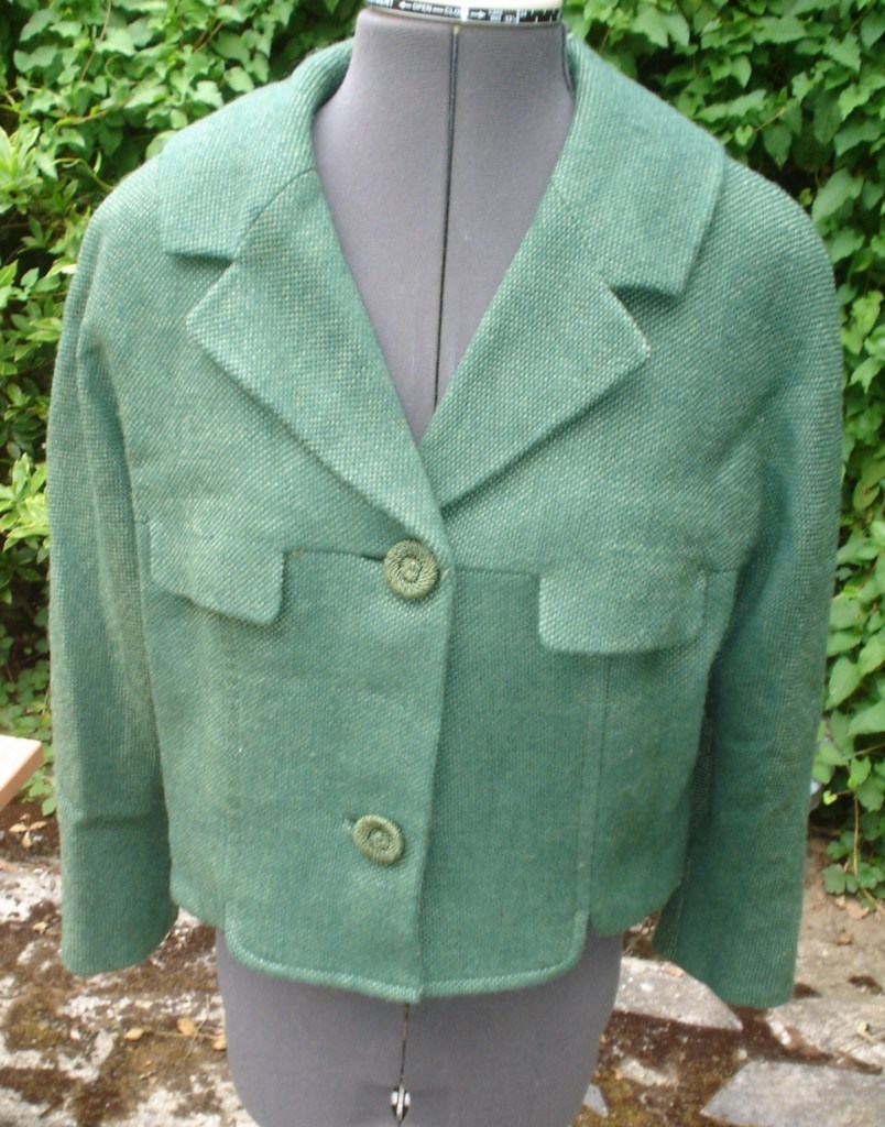 1950&rsquo;s Stefan for Briarbrook Green Tweed Cropped Jacket M Bust 38&Prime;