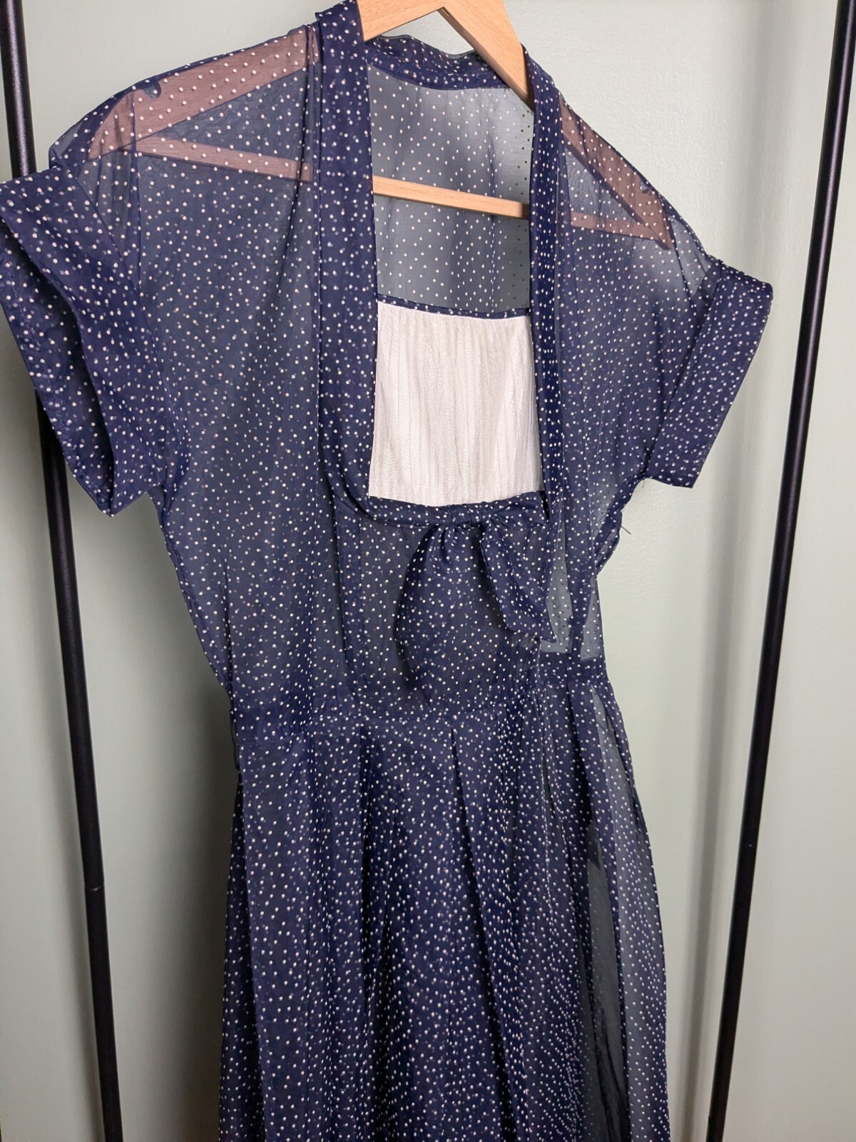 Beautiful Sheer Navy Blue True Vintage 1950s Fit Flare Dress