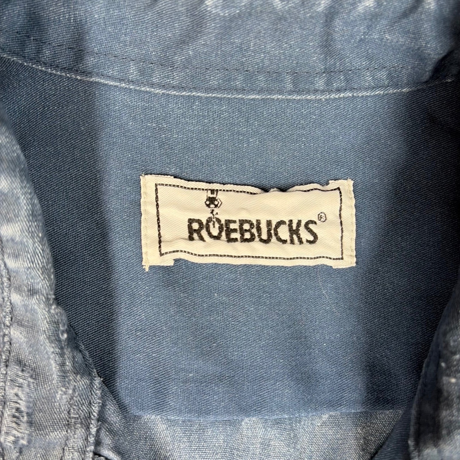 Vintage Roebucks Shirt Womens M Blue Work Faded Distressed Long Sleeve Button