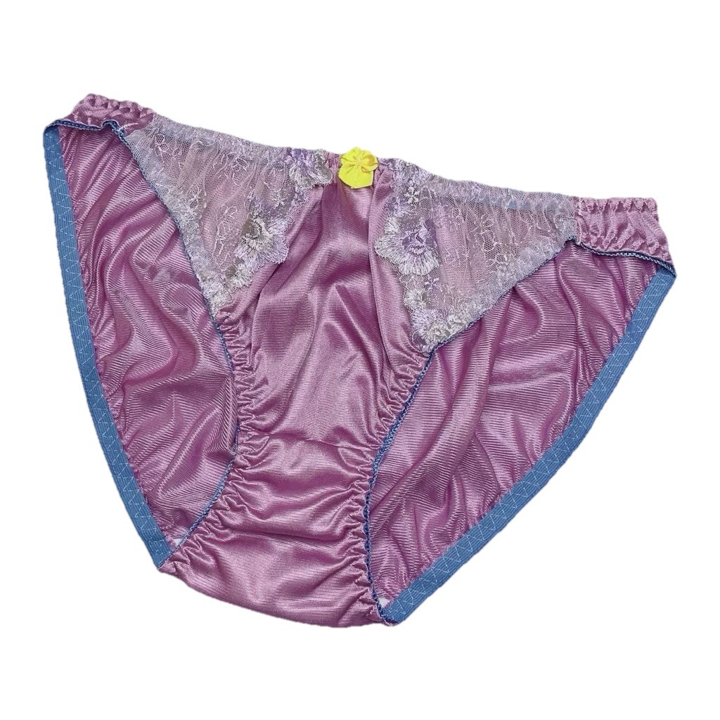 Glossy Slippery Panties Lace Bikini Floral Embroidery Nylon Size 16-18 Shiny VTG