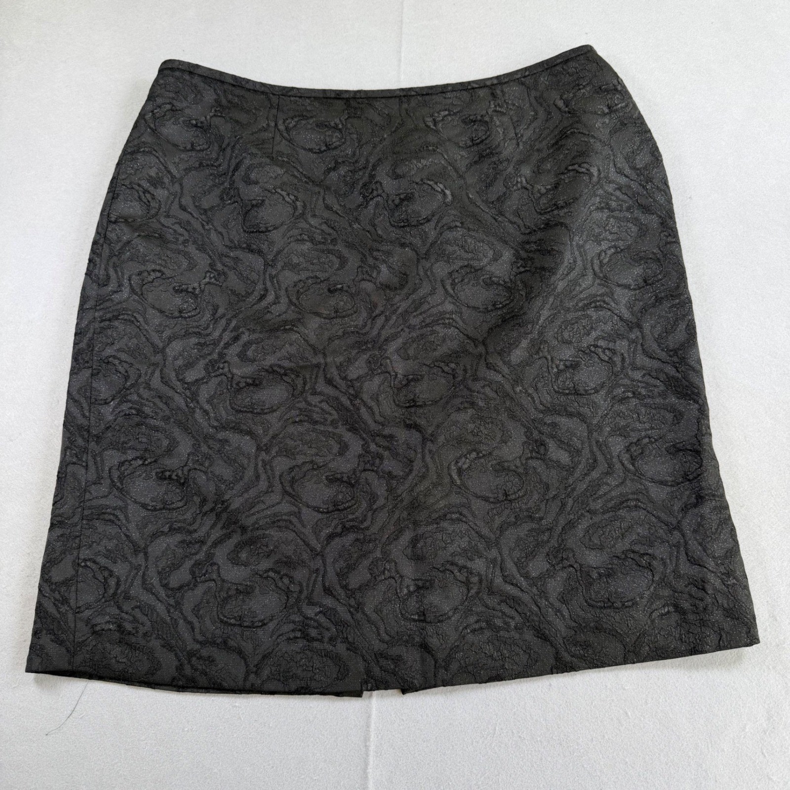 Vintage Kasper Black Brocade Pencil Skirt Metallic Textured Jacquard Lined Skirt
